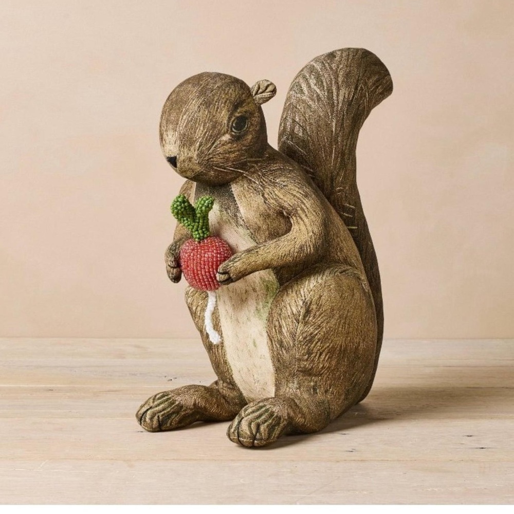 NEW John Derian Target Squirrel Pillow Figure Beaded Radish NWT